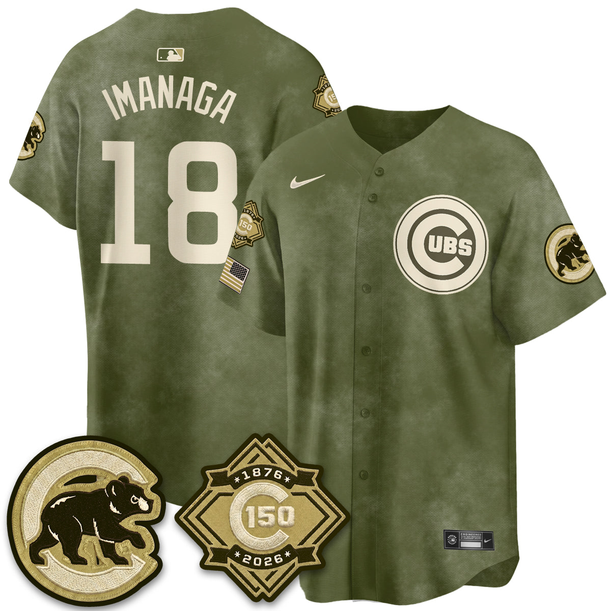 Chicago Cubs New Era Olive 2026 Armed Forces Day Jersey -All Stitched