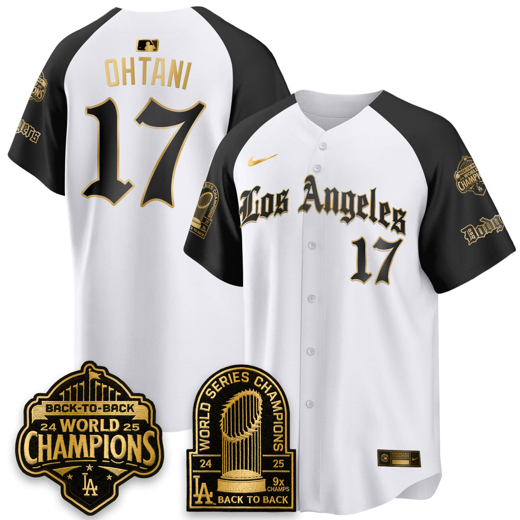 Los Angeles Dodgers WS Champions Back 2 Back Patch Vapor Premier Limited Gothic Edition Jersey - All Stitched