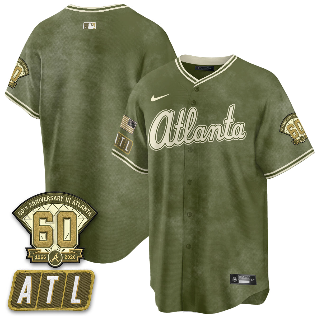 Atlanta Braves New Era Olive 2026 Armed Forces Day Vapor Limited Jersey - All Stitched