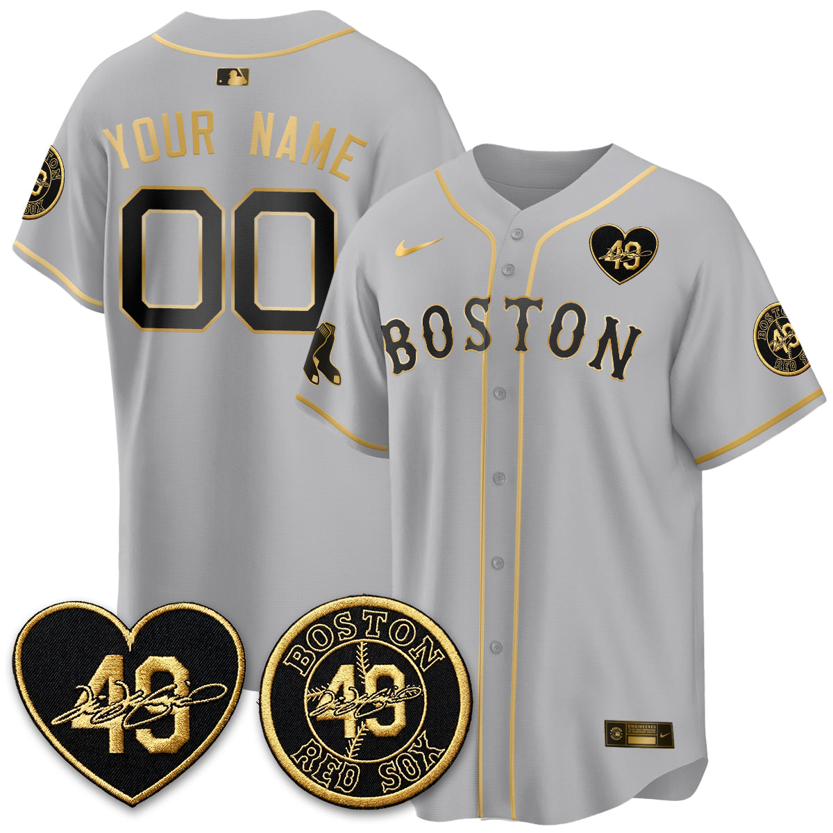 BOS Tim Wakefield Memorial Patch Vaper Premier Limited Gold Edition Custom Jersey - All Stitched