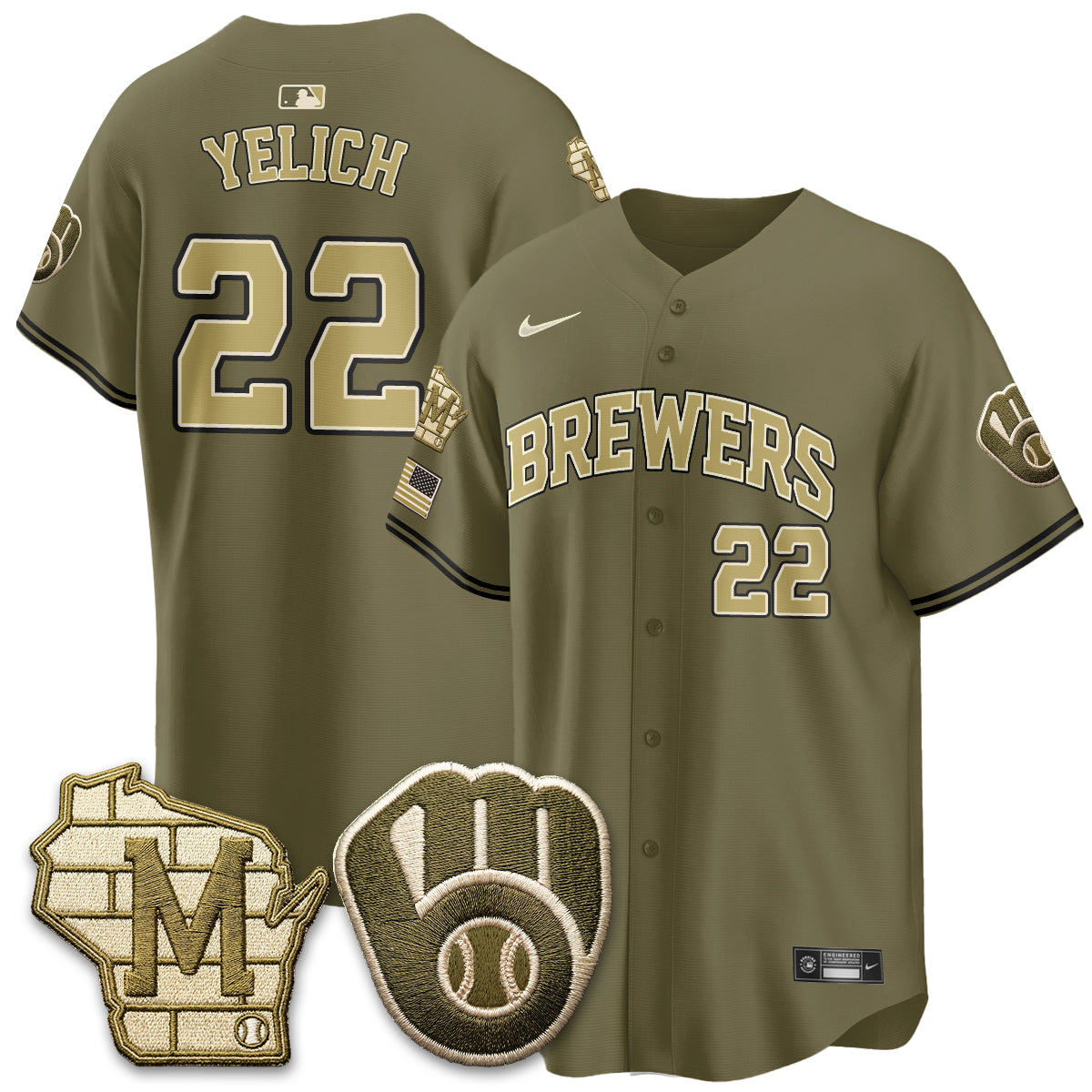 Milwaukee Brewers New Era Olive 2026 Armed Forces Day Jersey - All Stitched