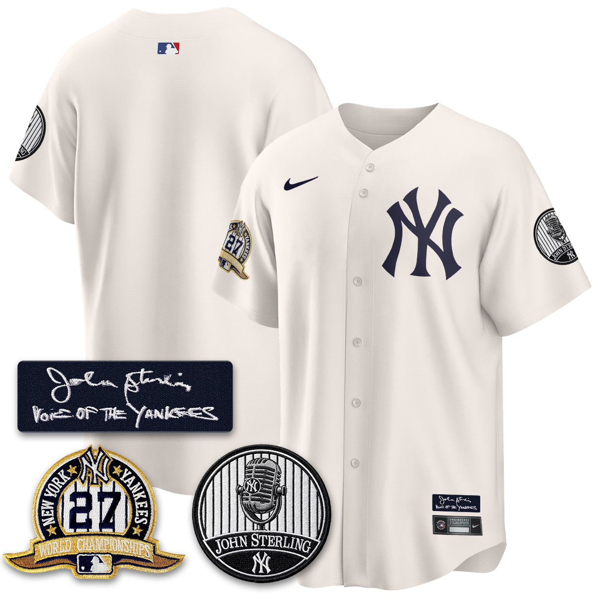NYY John Sterling Tribute Patch Limited Gold Jersey - Stitched