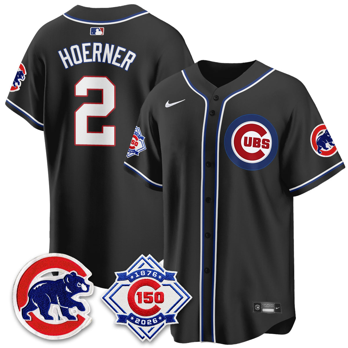 Chicago Cubs 150th Anniversary Black Out Style Vapor Premier Limited Jersey - All Stitched