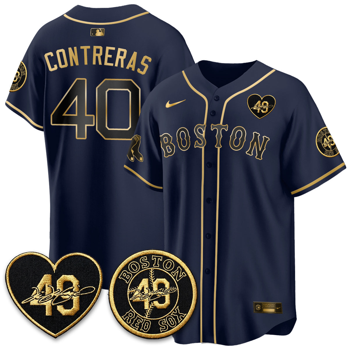 BOS Tim Wakefield Memorial Patch Vaper Premier Limited Gold Edition Jersey - All Stitched