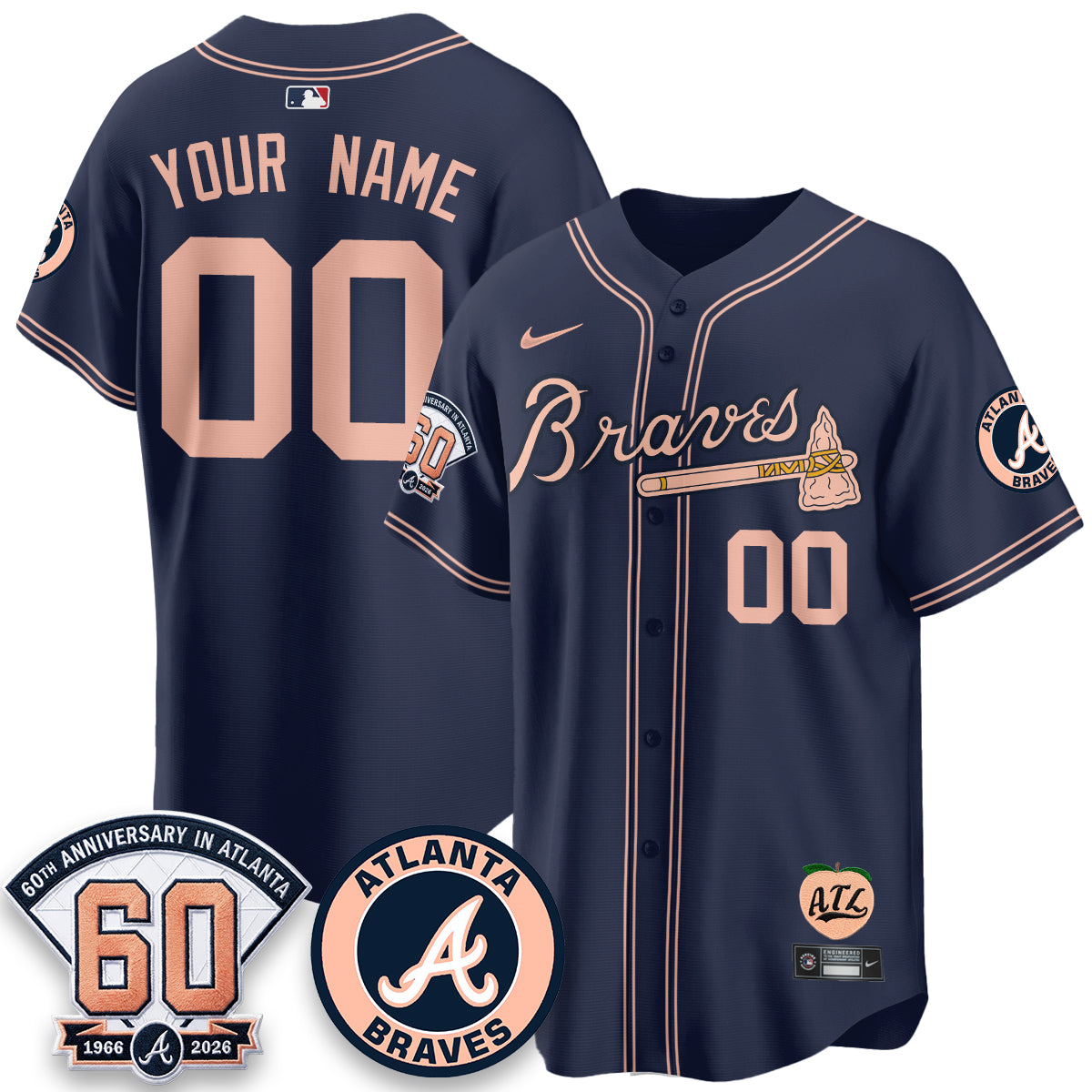 ATL 60th Anniversary Peach Edition Vapor Premier Limited Custom Jersey - All Stitched