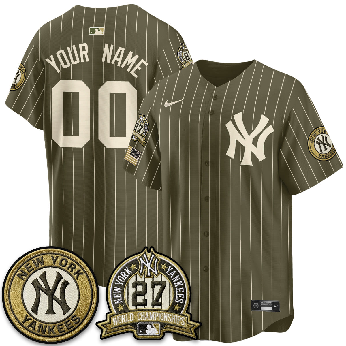 NYY New Era Olive 2026 Armed Forces Day Custom Jersey -Stitched