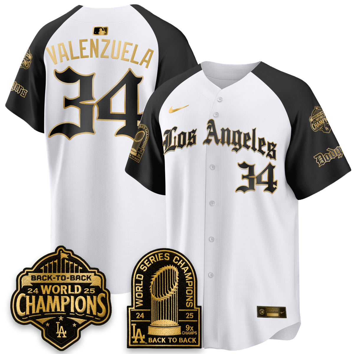 Los Angeles Dodgers WS Champions Back 2 Back Patch Vapor Premier Limited Gothic Edition Jersey - All Stitched