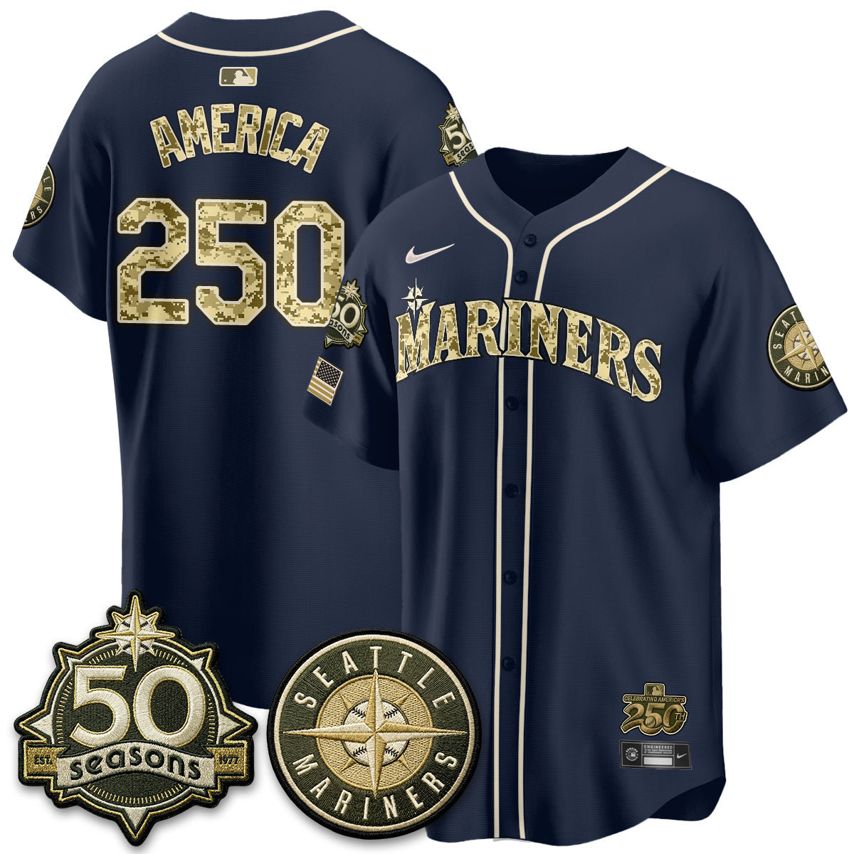 Seattle Mariners 2026 Armed Forces Day Jersey V3 - All Stitched