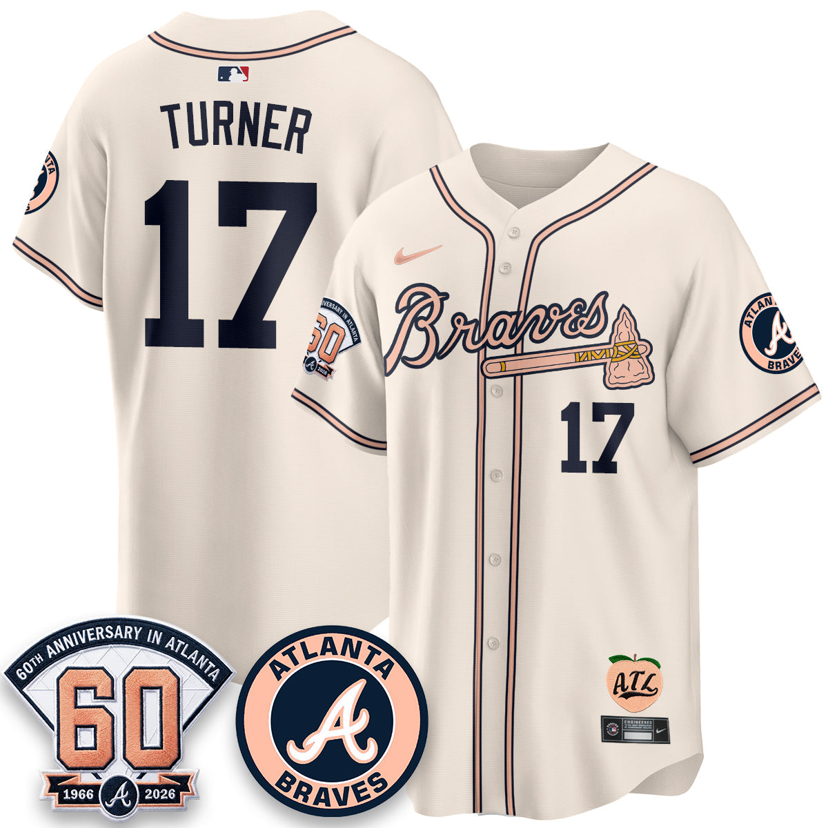 ATL 60th Anniversary Peach Edition Vapor Premier Limited Jersey - All Stitched