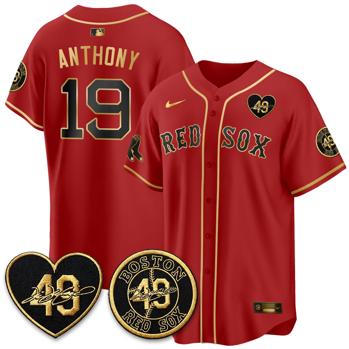 BOS Tim Wakefield Memorial Patch Vaper Premier Limited Gold Edition Jersey - All Stitched