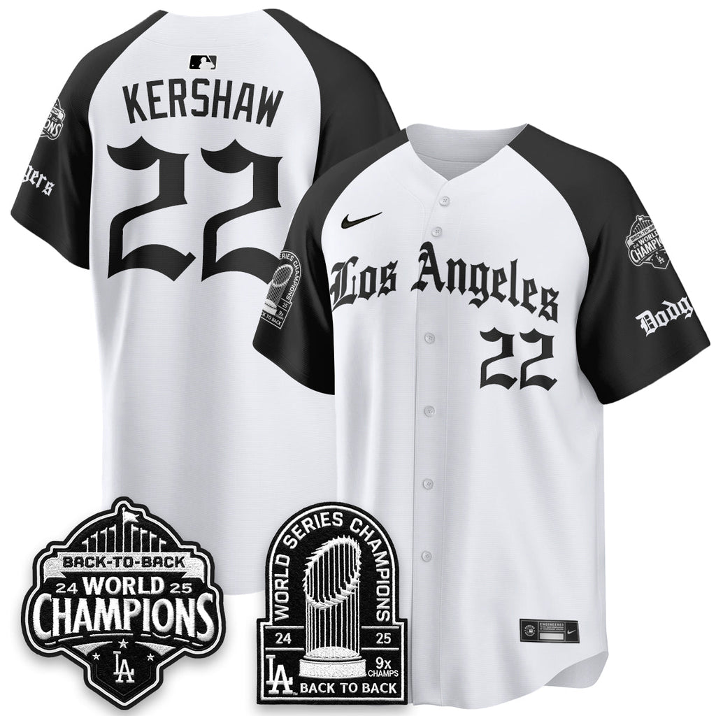 Los Angeles Dodgers WS Champions Back 2 Back Patch Vapor Premier Limited Gothic Edition Jersey - All Stitched