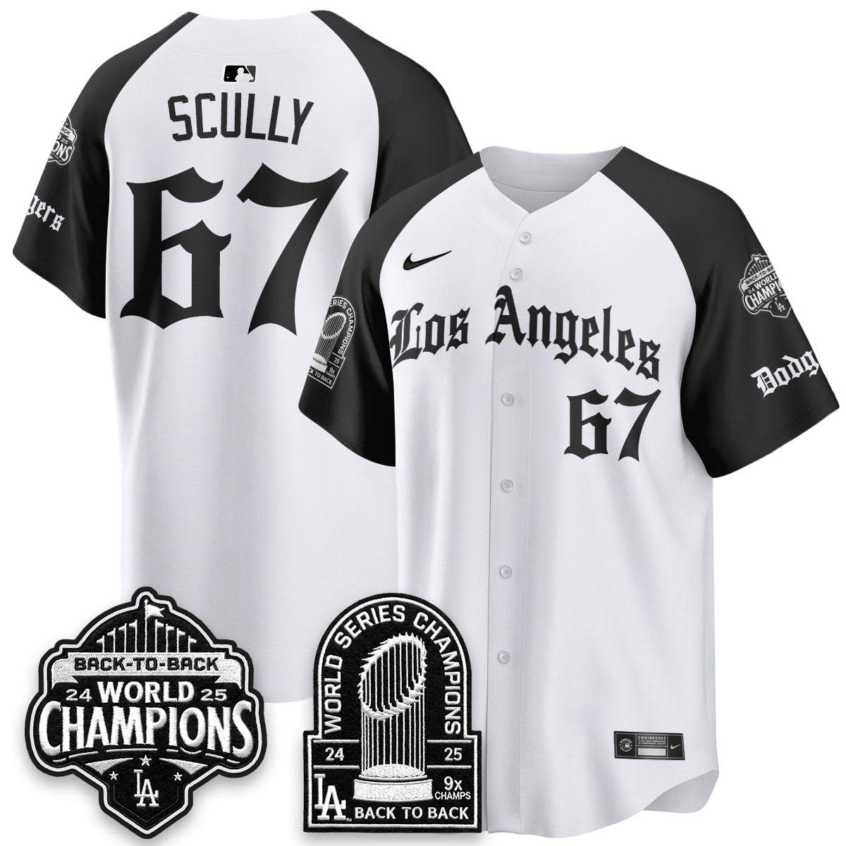 Los Angeles Dodgers WS Champions Back 2 Back Patch Vapor Premier Limited Gothic Edition Jersey - All Stitched