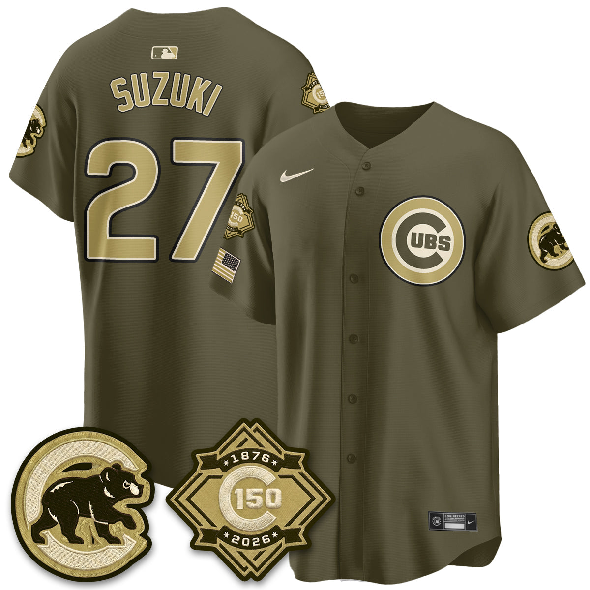 Chicago Cubs New Era Olive 2026 Armed Forces Day Jersey -All Stitched