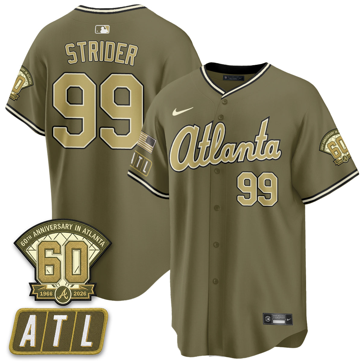 Atlanta Braves New Era Olive 2026 Armed Forces Day Vapor Limited Jersey - All Stitched