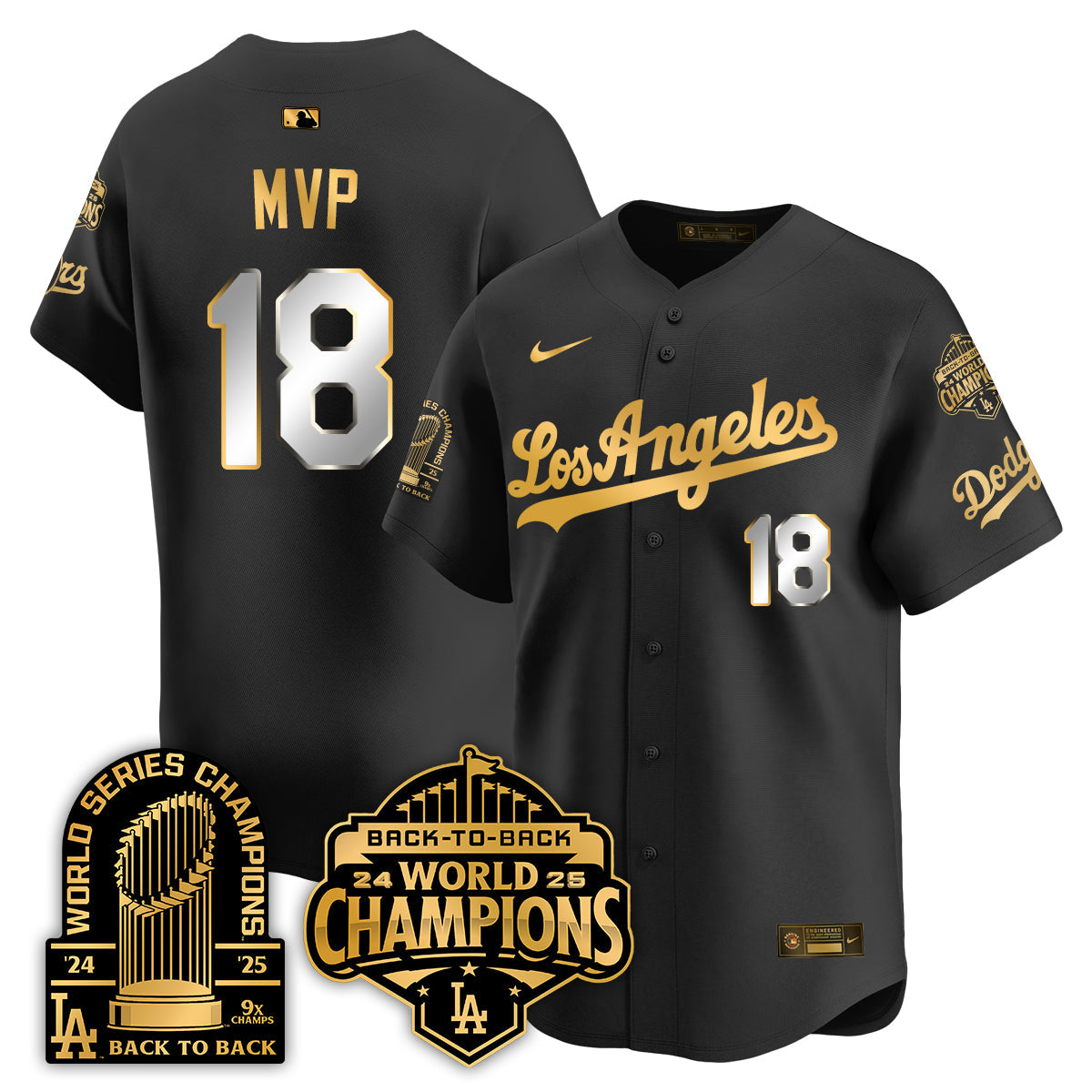 Los Angeles Dodgers Gold Collection Vapor Limited Jersey - 9x & B2B Champs - All Stitched