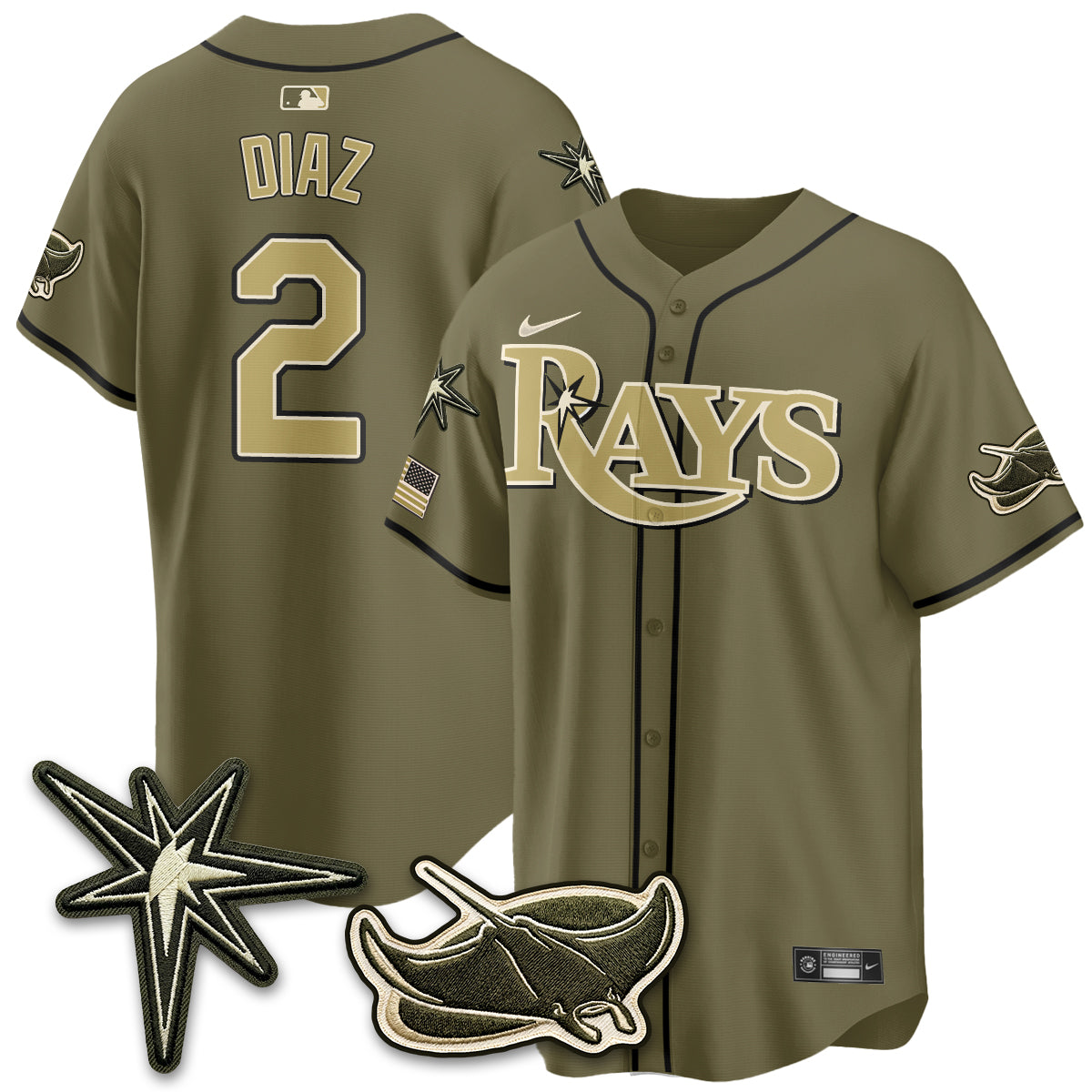 Tampa Bay Rays New Era Olive 2026 Armed Forces Day Jersey - All Stitched