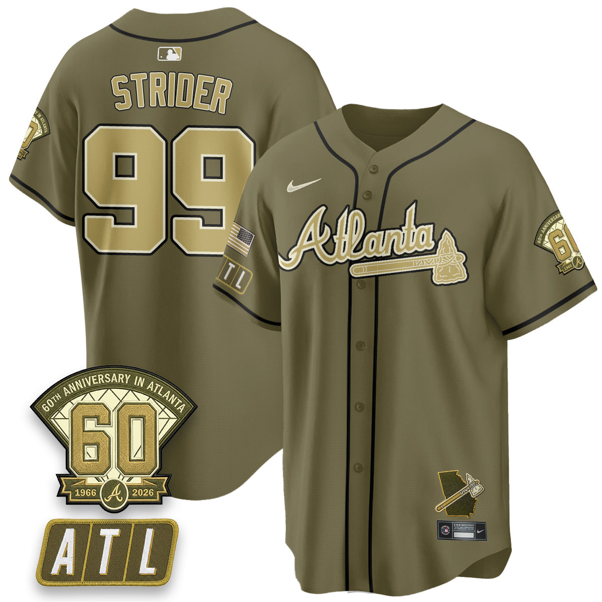 Atlanta Braves New Era Olive 2026 Armed Forces Day Vapor Limited Jersey - All Stitched