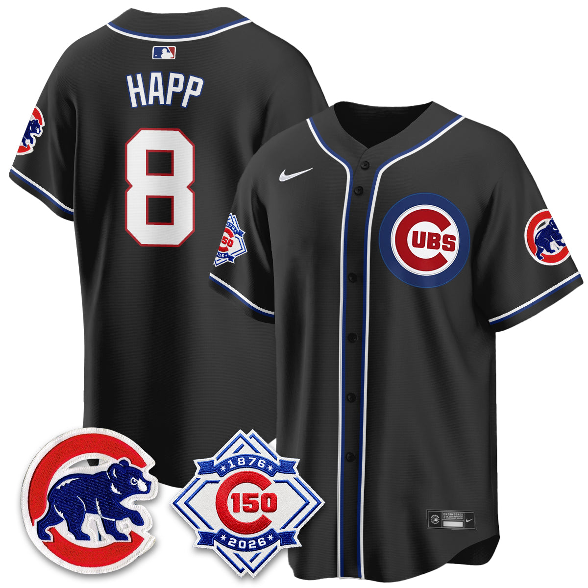 Chicago Cubs 150th Anniversary Black Out Style Vapor Premier Limited Jersey - All Stitched