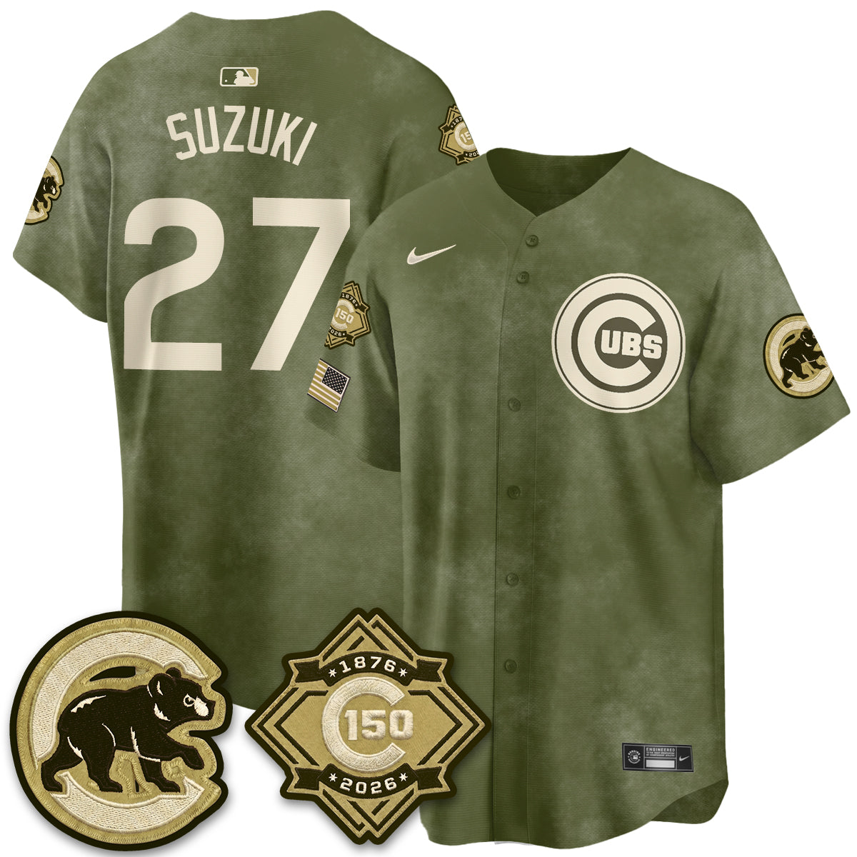Chicago Cubs New Era Olive 2026 Armed Forces Day Jersey -All Stitched