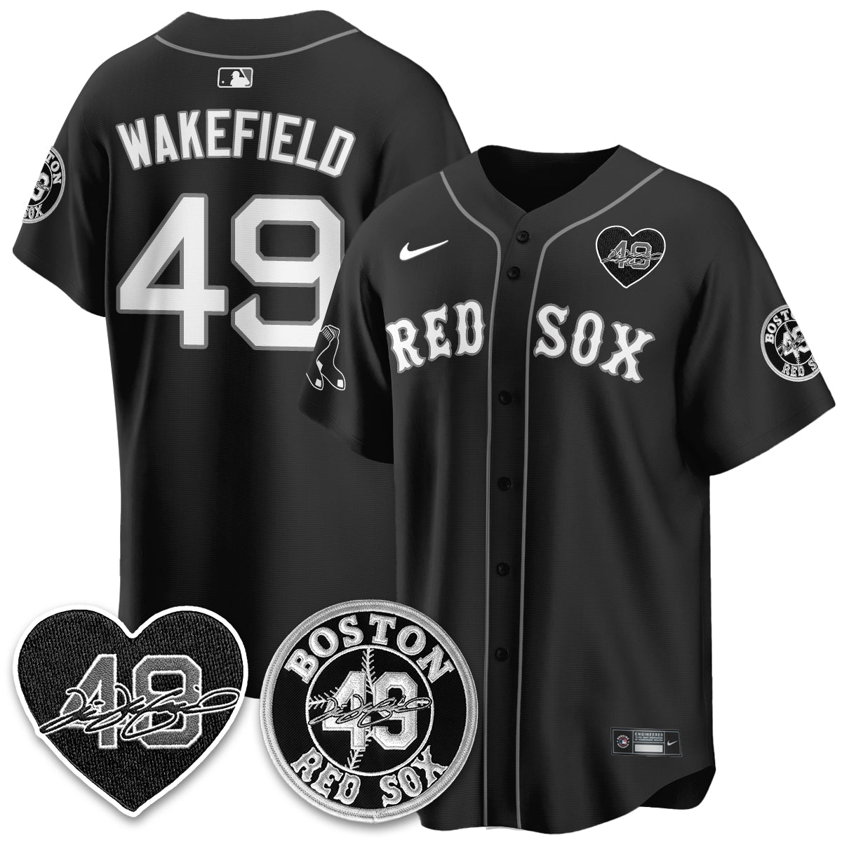 Boston Red Sox Tim Wakefield Memorial Patch Vaper Premier Limited Jersey - All Stitched