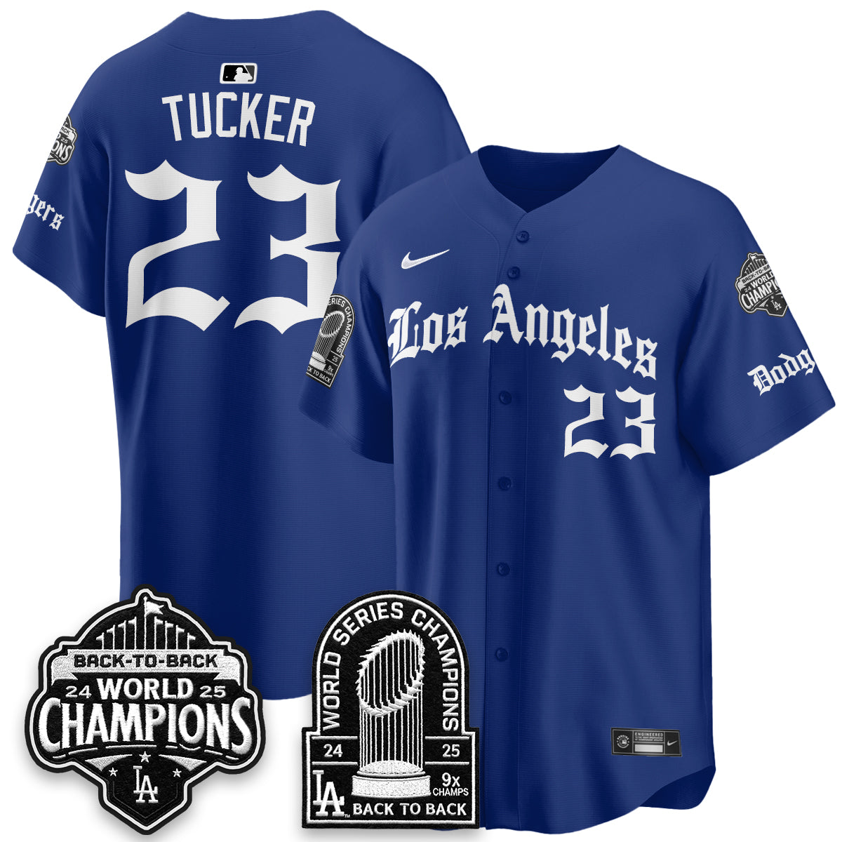 Los Angeles Dodgers WS Champions Back 2 Back Patch Vapor Premier Limited Gothic Edition Jersey - All Stitched