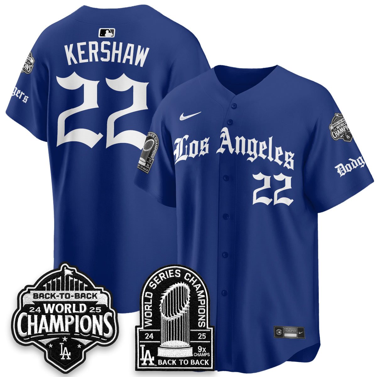 Los Angeles Dodgers WS Champions Back 2 Back Patch Vapor Premier Limited Gothic Edition Jersey - All Stitched