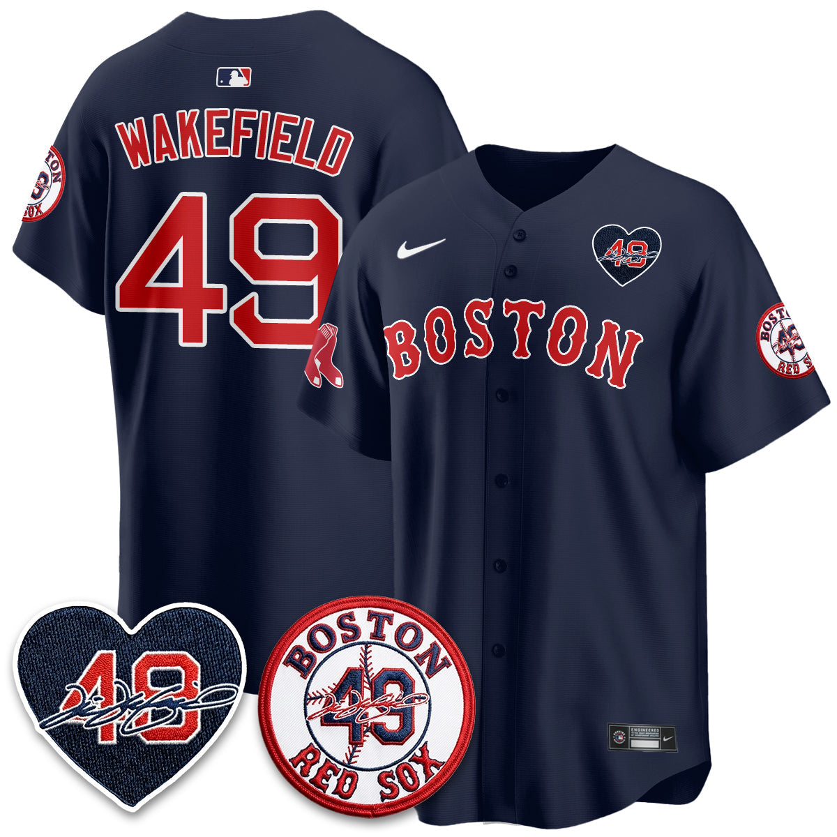 Boston Red Sox Tim Wakefield Memorial Patch Vaper Premier Limited Jersey - All Stitched