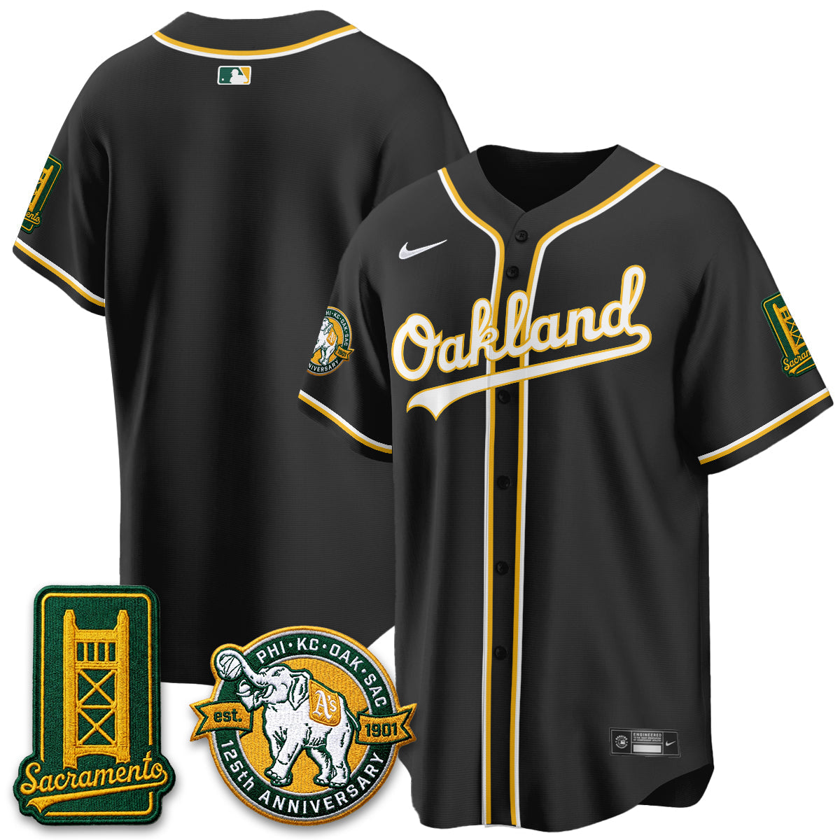 Oakland Athletics 2026 Black Out Style - Celebrating 125 Years -  Limited Vapor Jersey - All Stitched