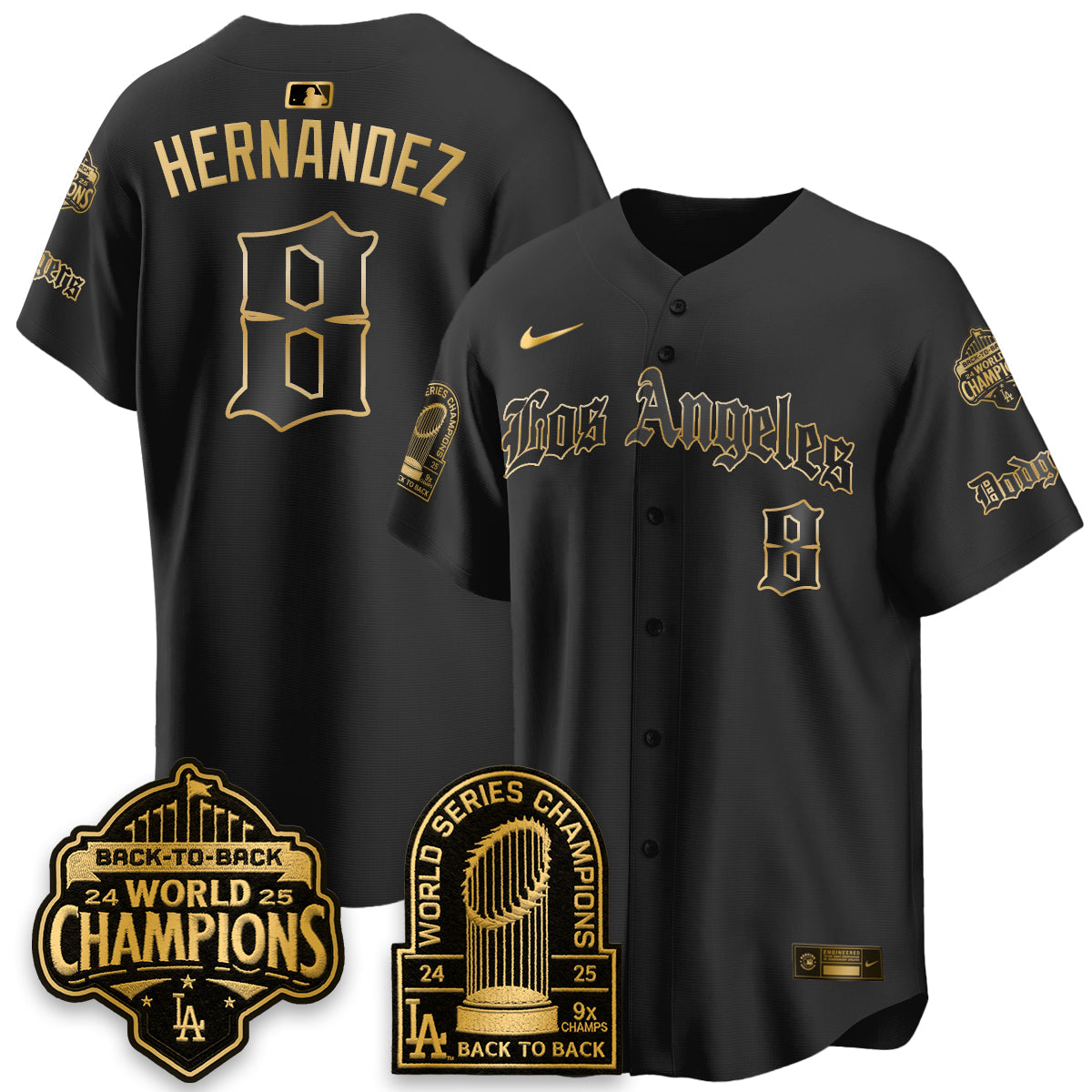 Los Angeles Dodgers WS Champions Back 2 Back Patch Vapor Premier Limited Gothic Edition Jersey - All Stitched