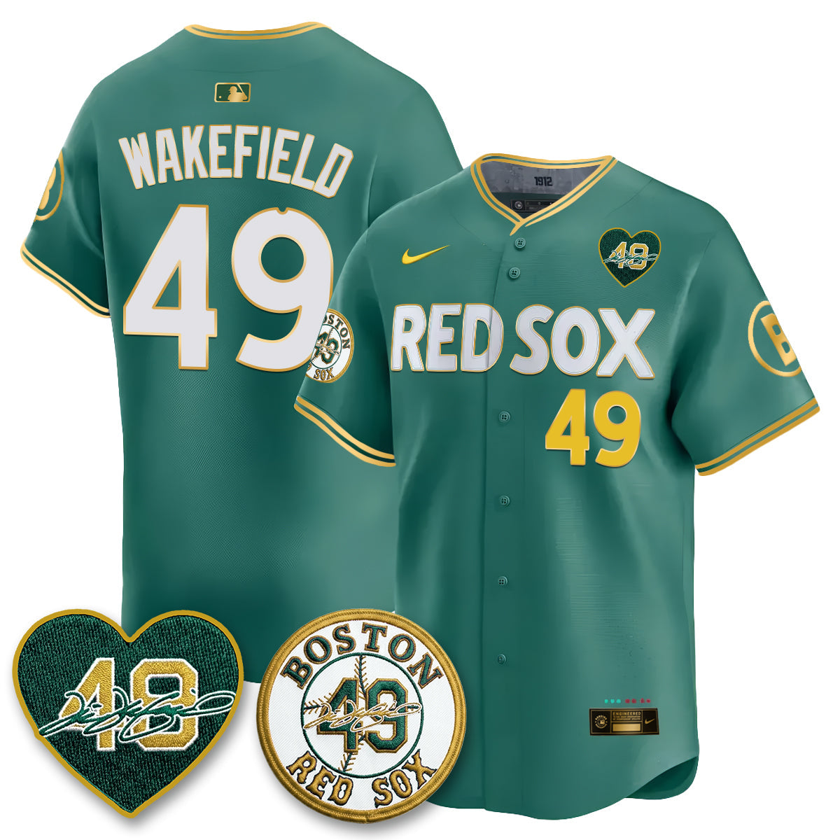 Boston Red Sox Tim Wakefield Memorial Patch Vaper Premier Limited Gold Edition Jersey - All Stitched