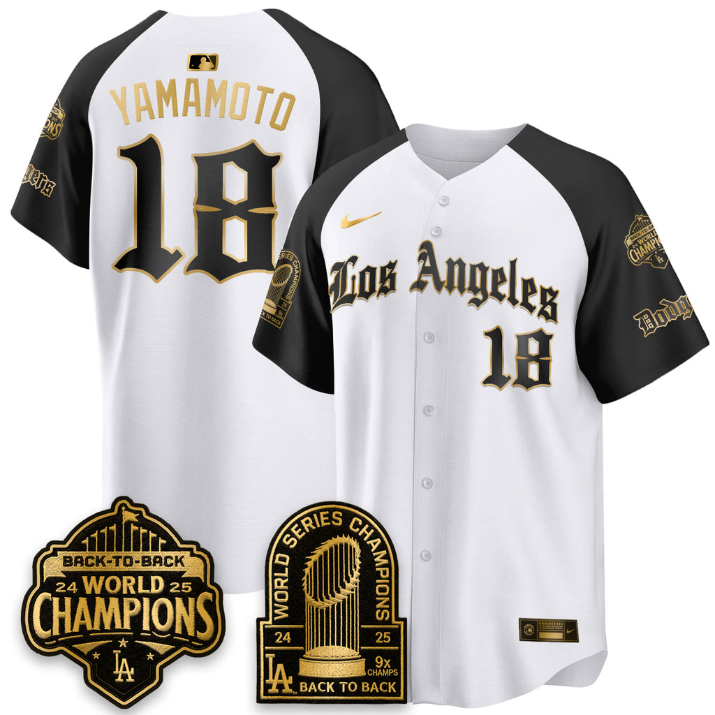 Los Angeles Dodgers WS Champions Back 2 Back Patch Vapor Premier Limited Gothic Edition Jersey - All Stitched
