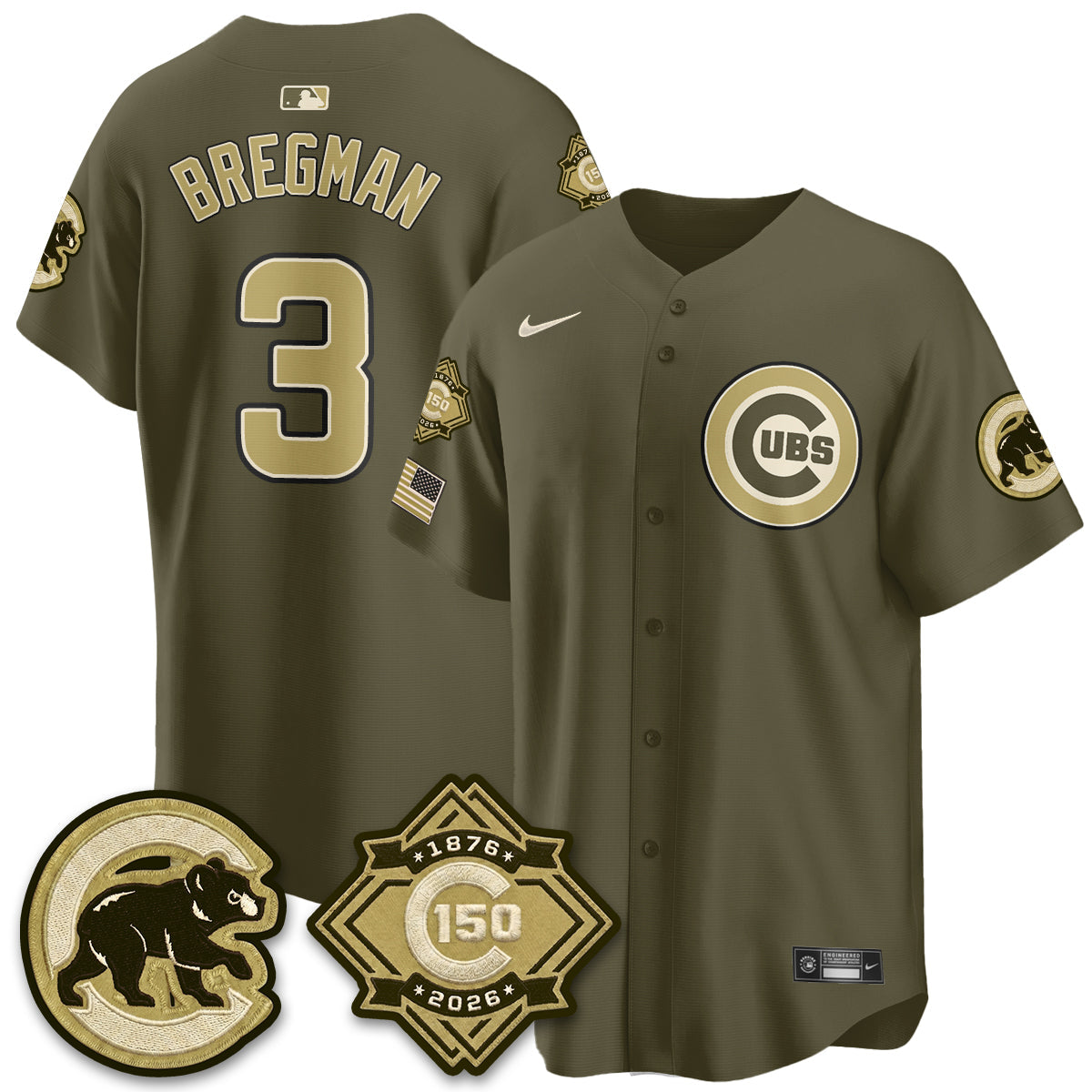 Chicago Cubs New Era Olive 2026 Armed Forces Day Jersey -All Stitched