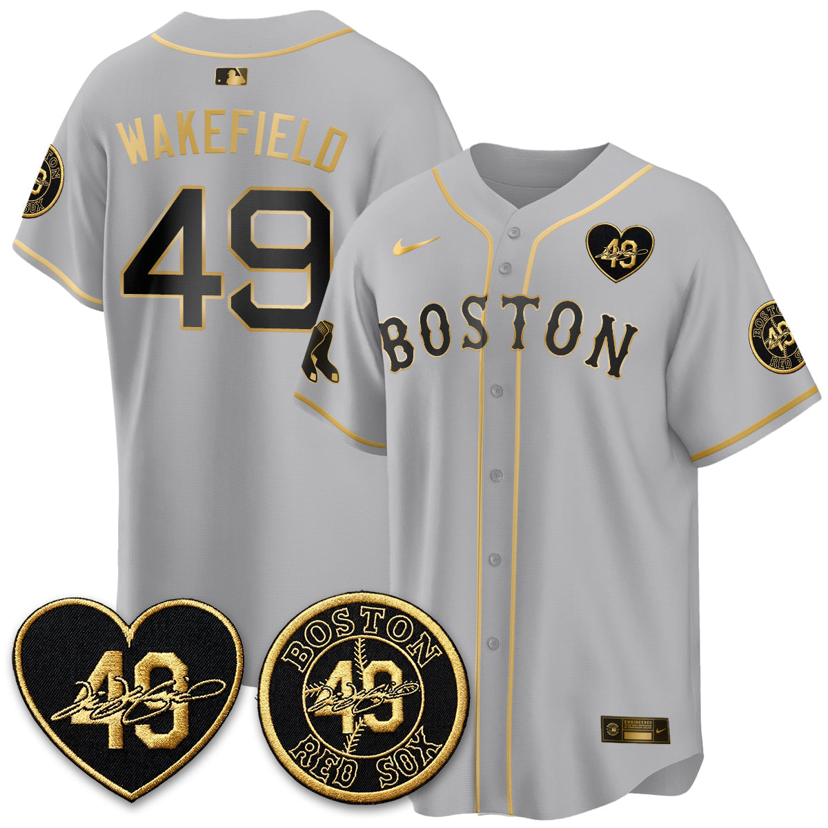 Boston Red Sox Tim Wakefield Memorial Patch Vaper Premier Limited Gold Edition Jersey - All Stitched
