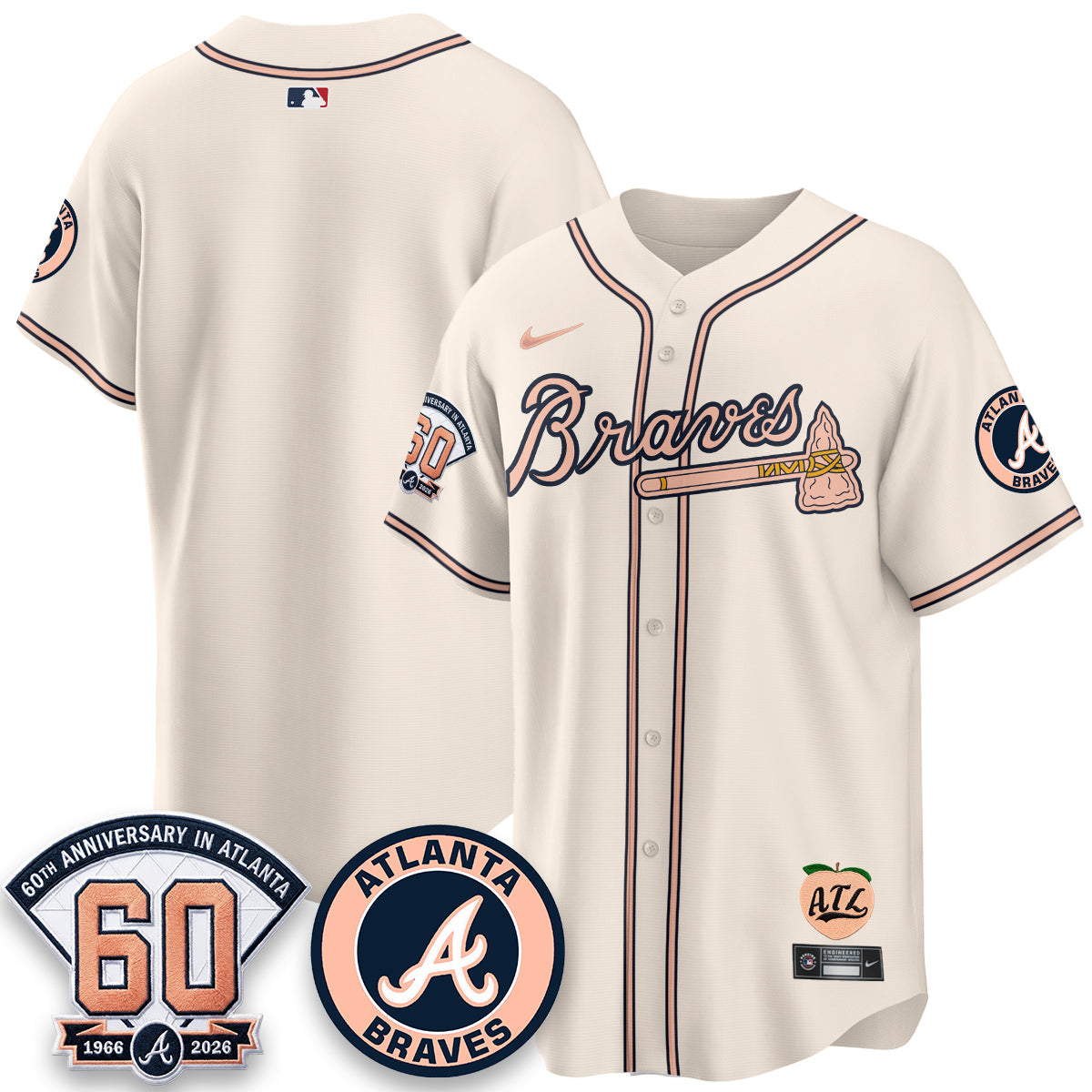 ATL 60th Anniversary Peach Edition Vapor Premier Limited Jersey - All Stitched