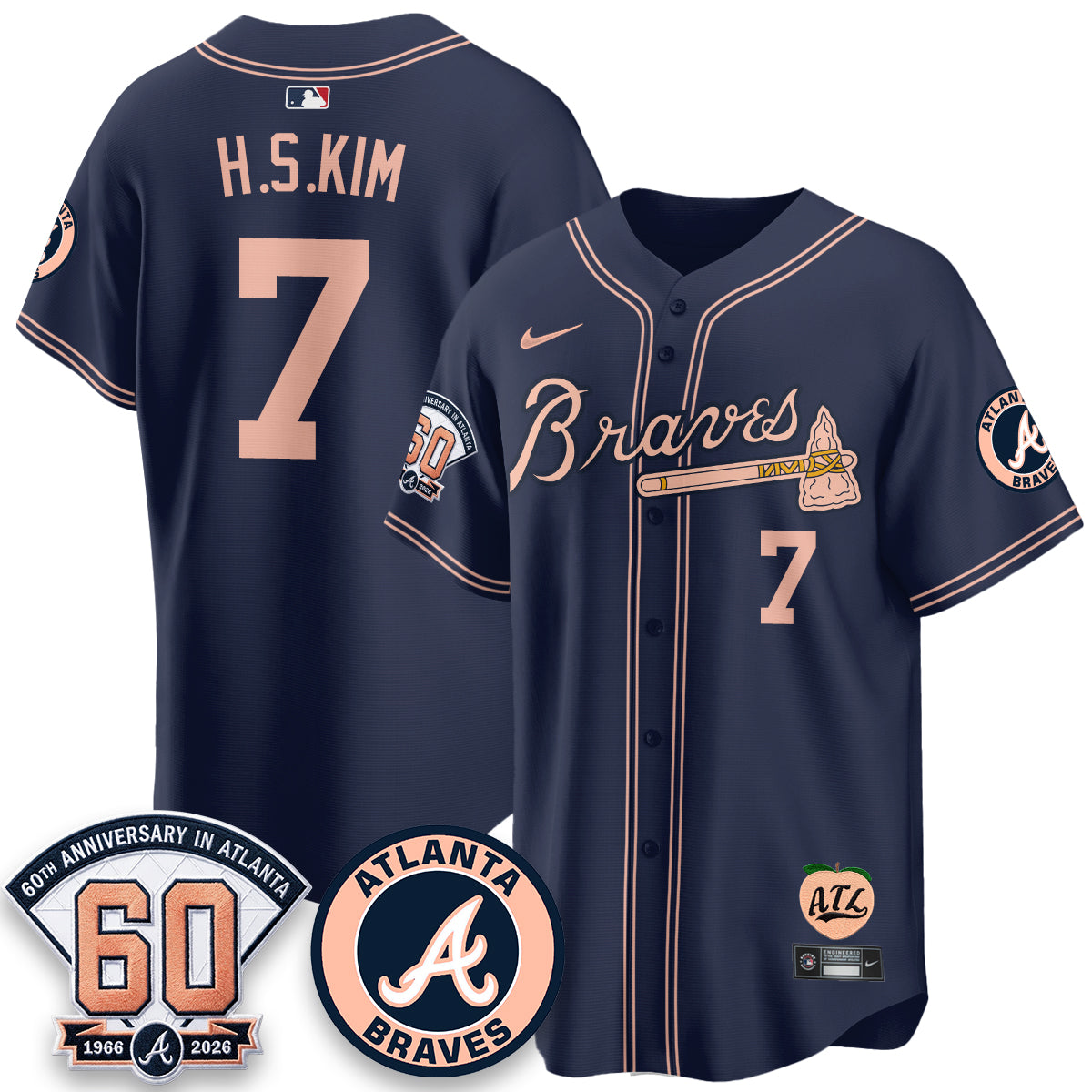 ATL 60th Anniversary Peach Edition Vapor Premier Limited Jersey - All Stitched