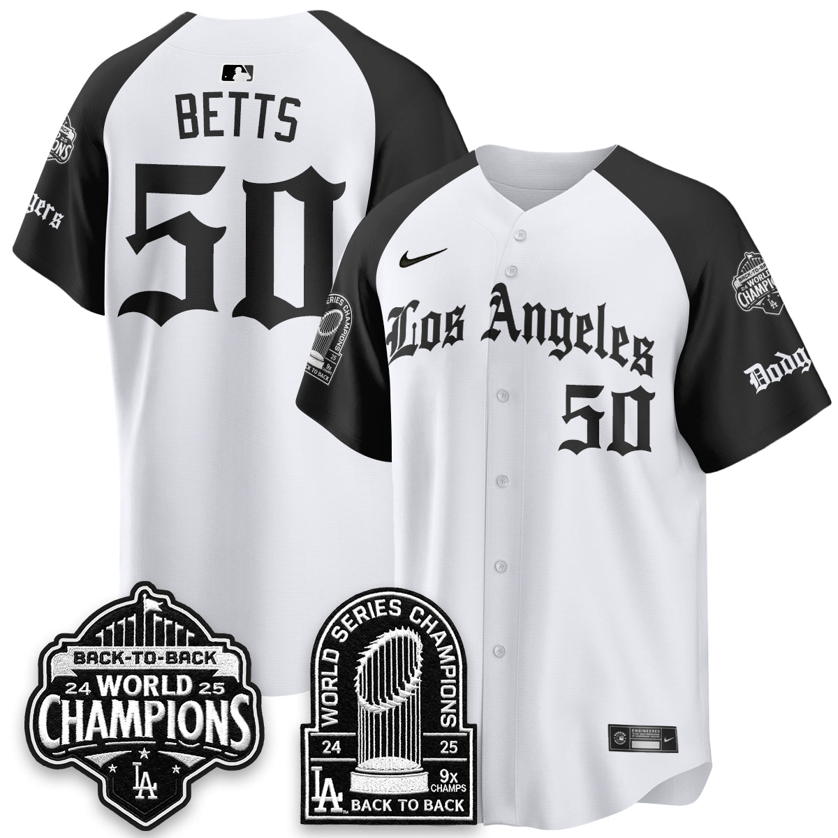 Los Angeles Dodgers WS Champions Back 2 Back Patch Vapor Premier Limited Gothic Edition Jersey - All Stitched
