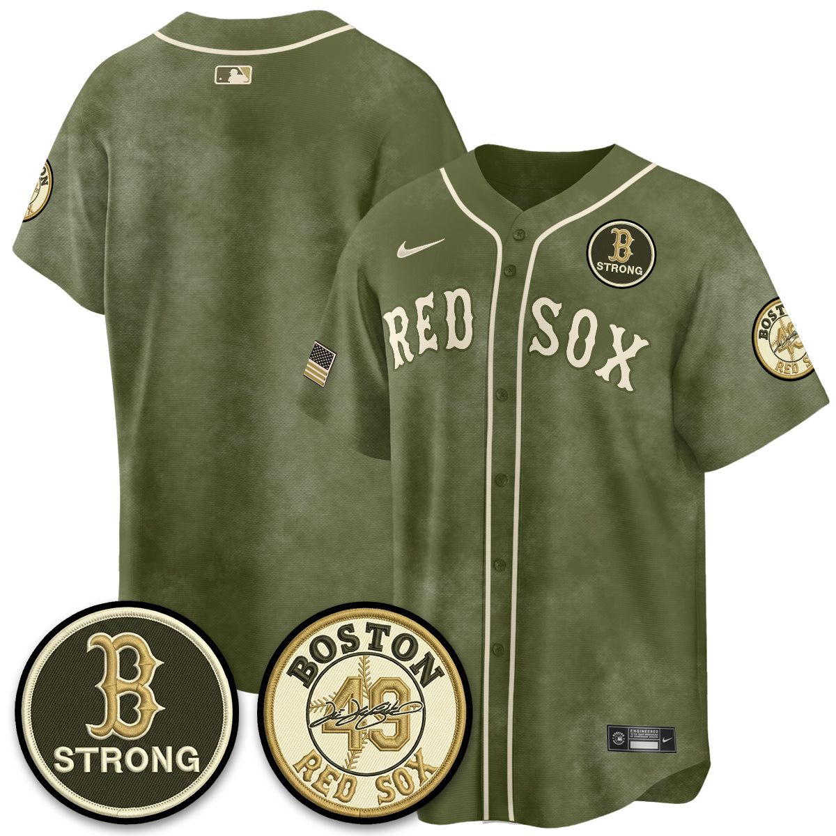 Boston Red Sox New Era Olive 2026 Armed Forces Day Jersey - All Stitched