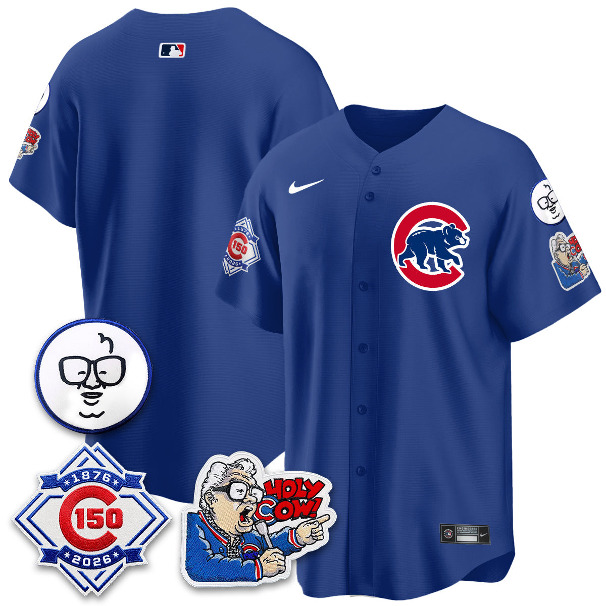 CHC 150th Anniversary Harry Caray Holy Cow Limited Blue Jersey - Stitched V2