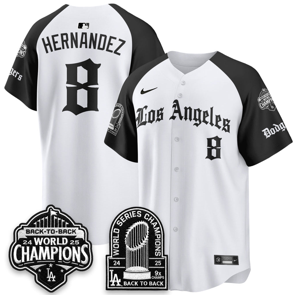Los Angeles Dodgers WS Champions Back 2 Back Patch Vapor Premier Limited Gothic Edition Jersey - All Stitched