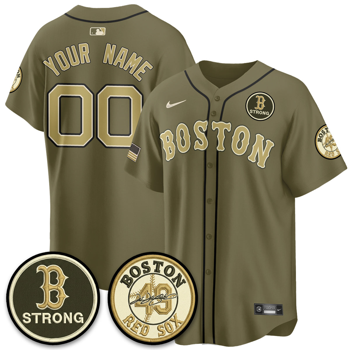 BOS New Era Olive 2026 Armed Forces Day Custom Jersey - Stitched