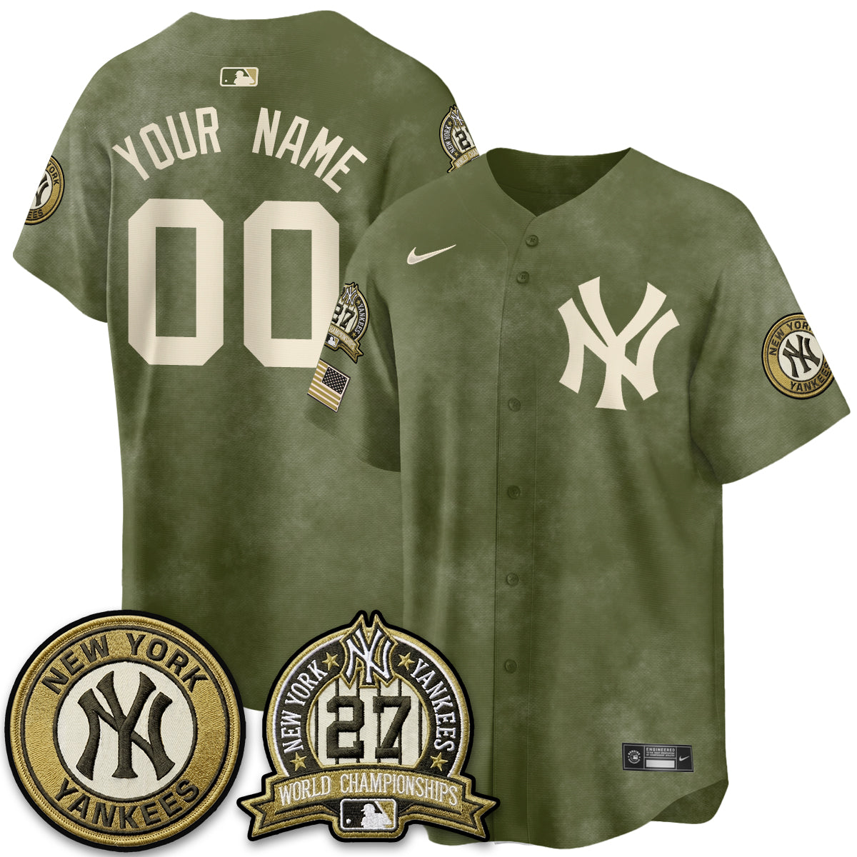 NYY New Era Olive 2026 Armed Forces Day Custom Jersey -All Stitched