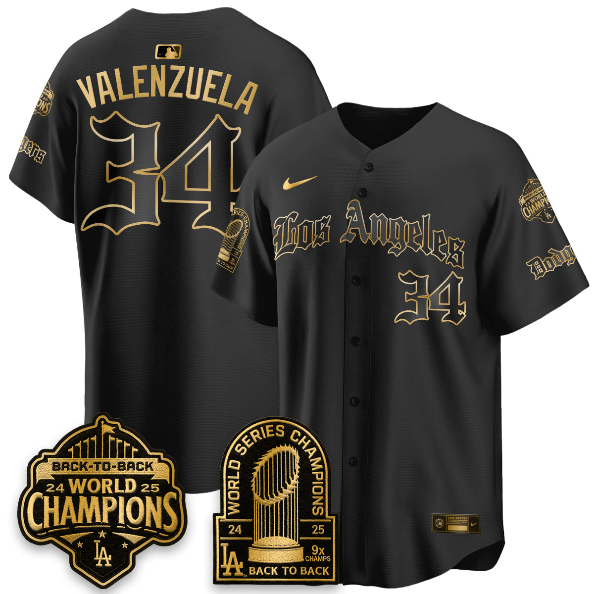 Los Angeles Dodgers WS Champions Back 2 Back Patch Vapor Premier Limited Gothic Edition Jersey - All Stitched