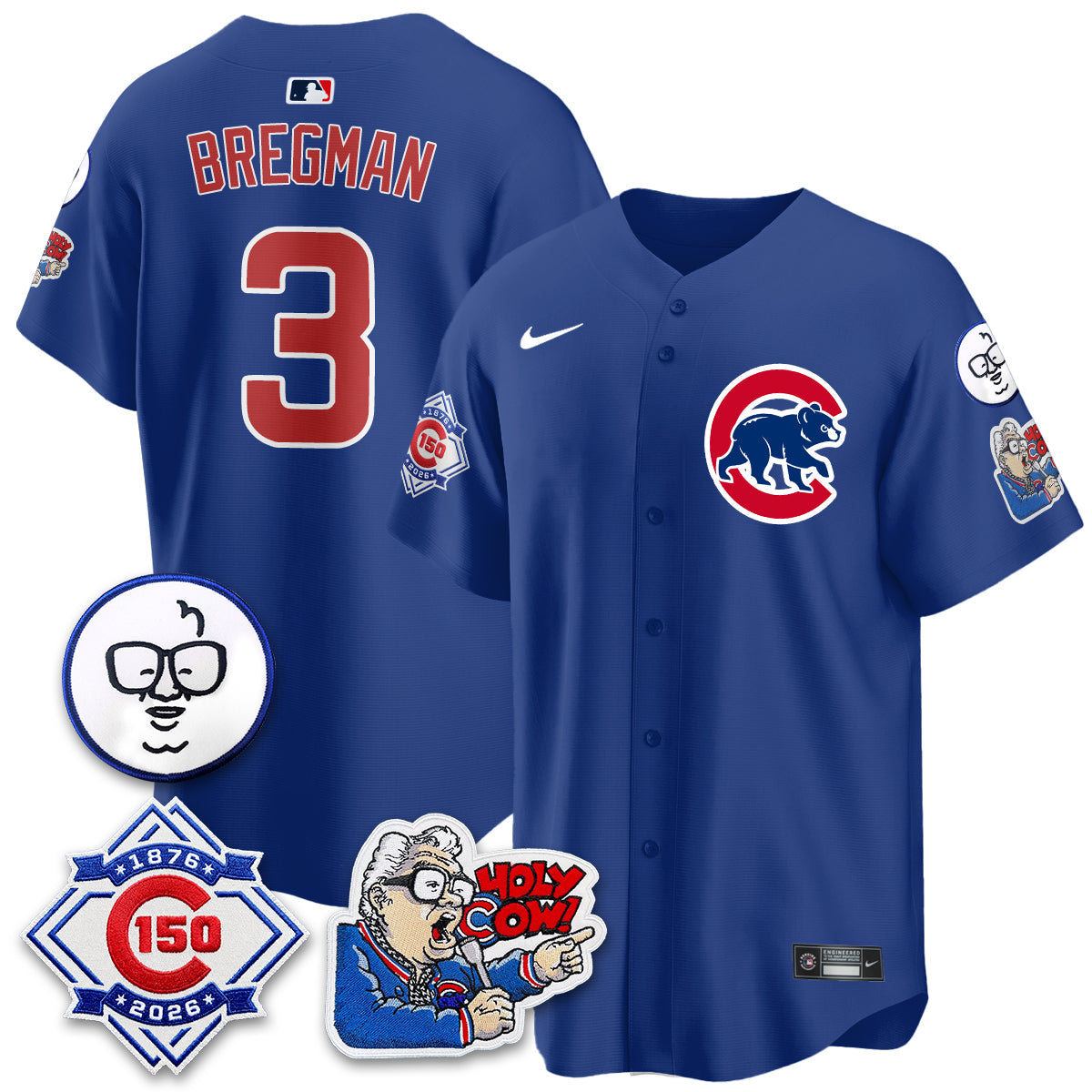 CHC 150th Anniversary Harry Caray Holy Cow Limited Navy Jersey - Stitched V2