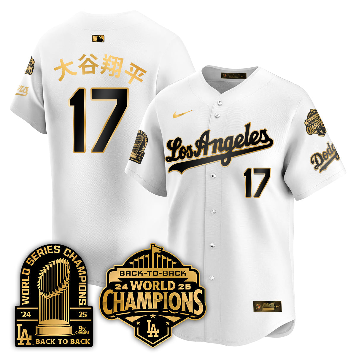Los Angeles Dodgers Gold Collection Vapor Limited Jersey - 9x & B2B Champs - All Stitched