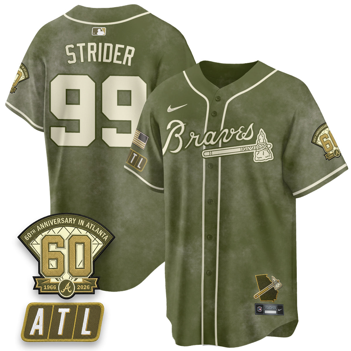 Atlanta Braves New Era Olive 2026 Armed Forces Day Vapor Limited Jersey - All Stitched
