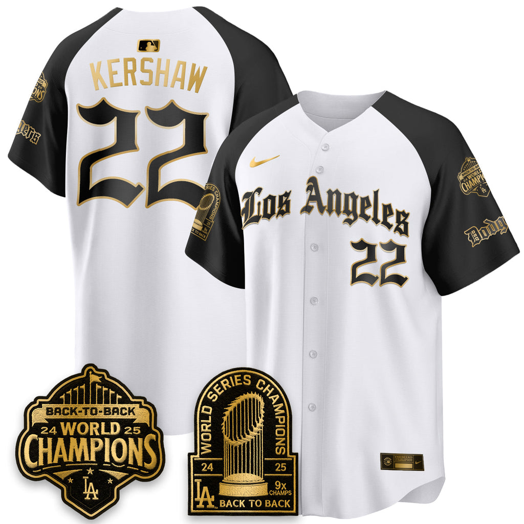 Los Angeles Dodgers WS Champions Back 2 Back Patch Vapor Premier Limited Gothic Edition Jersey - All Stitched