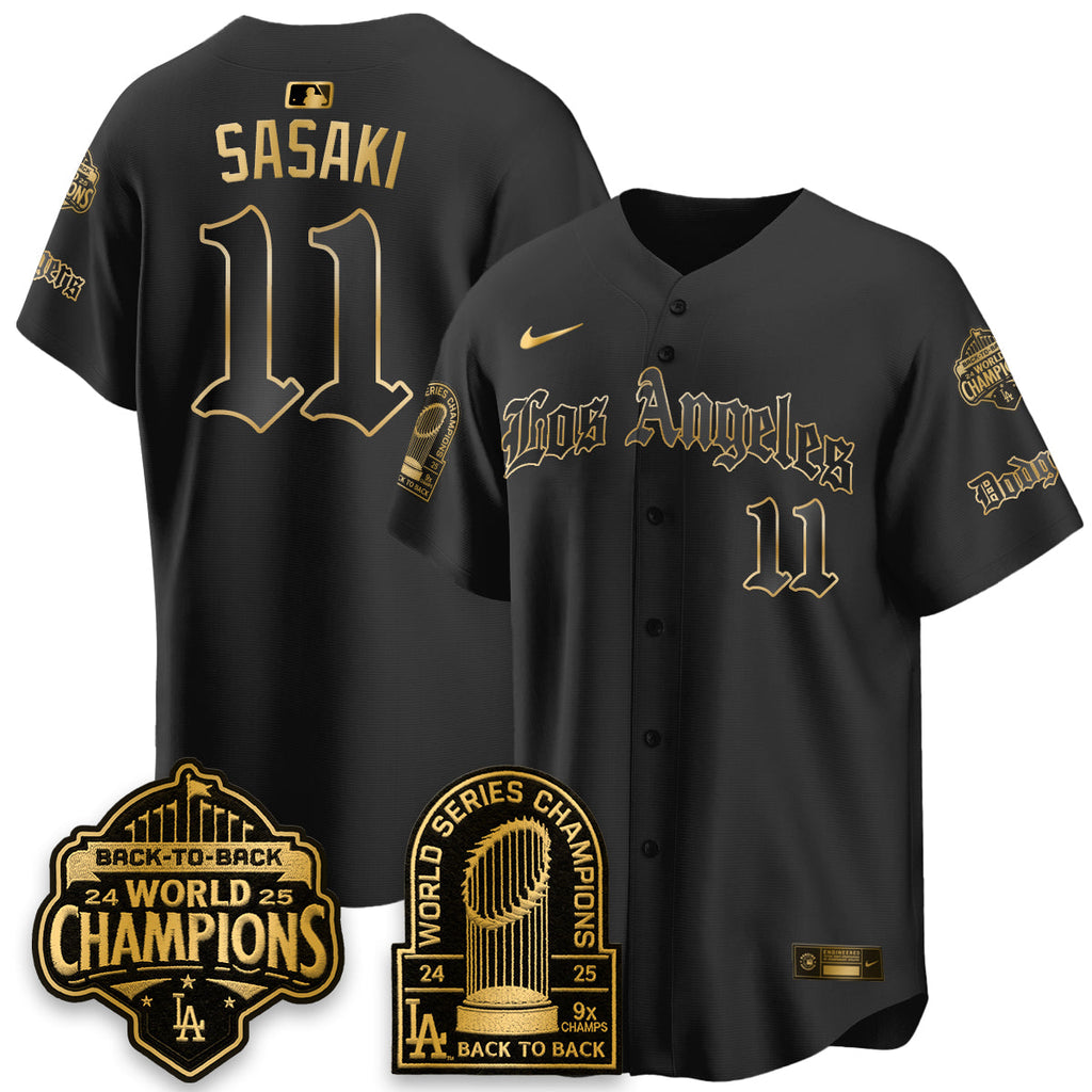 Los Angeles Dodgers WS Champions Back 2 Back Patch Vapor Premier Limited Gothic Edition Jersey - All Stitched