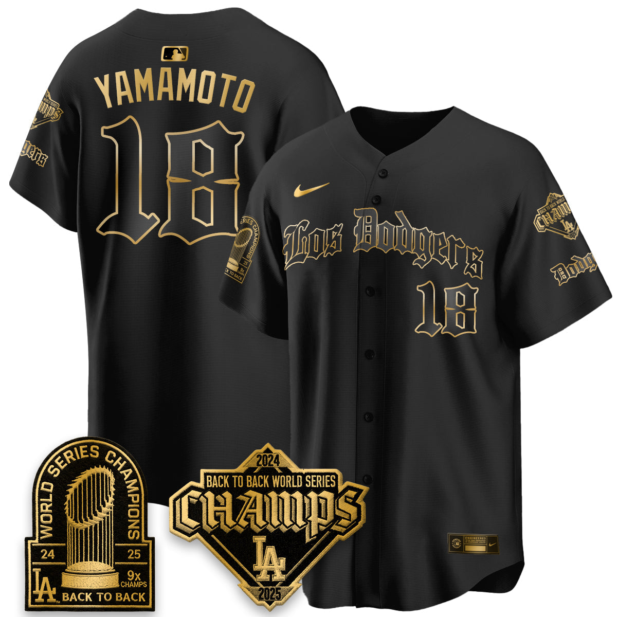 Los Angeles Dodgers World Series Champions B2B Patch Vapor Premier Limited Gothic Edition Jersey - All Stitched