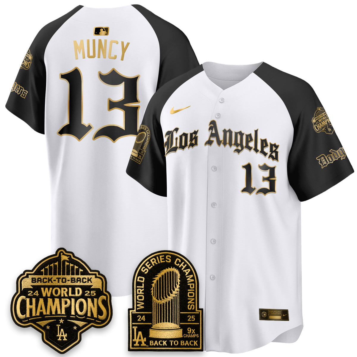 Los Angeles Dodgers WS Champions Back 2 Back Patch Vapor Premier Limited Gothic Edition Jersey - All Stitched