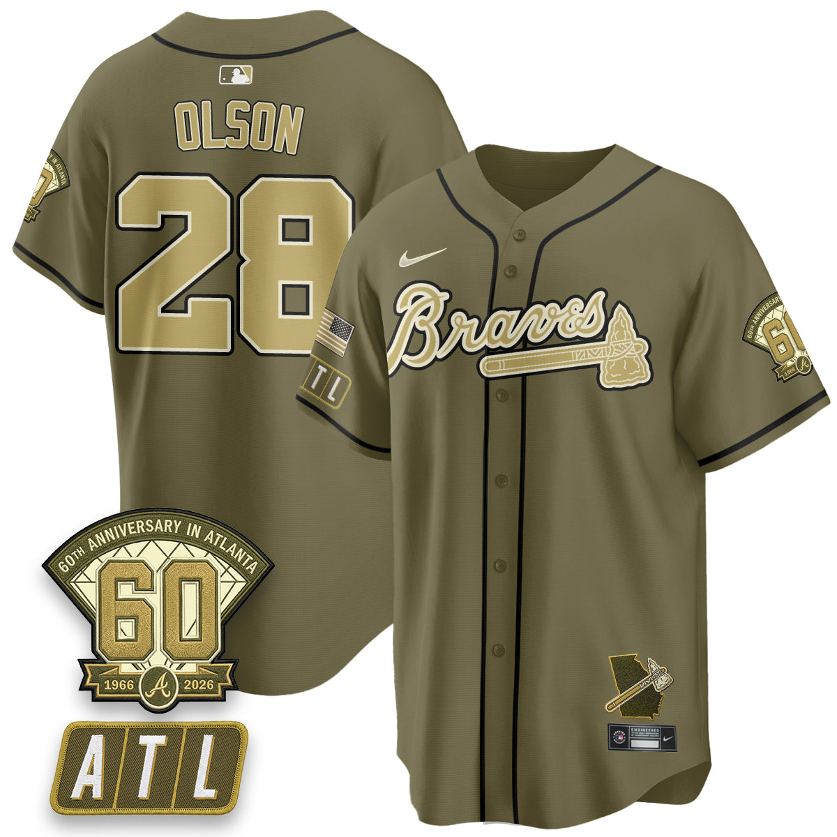 Atlanta Braves New Era Olive 2026 Armed Forces Day Vapor Limited Jersey - All Stitched